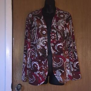 Chico’s! jacket size1! Burgundy/White! EUC! Great for any occasion!